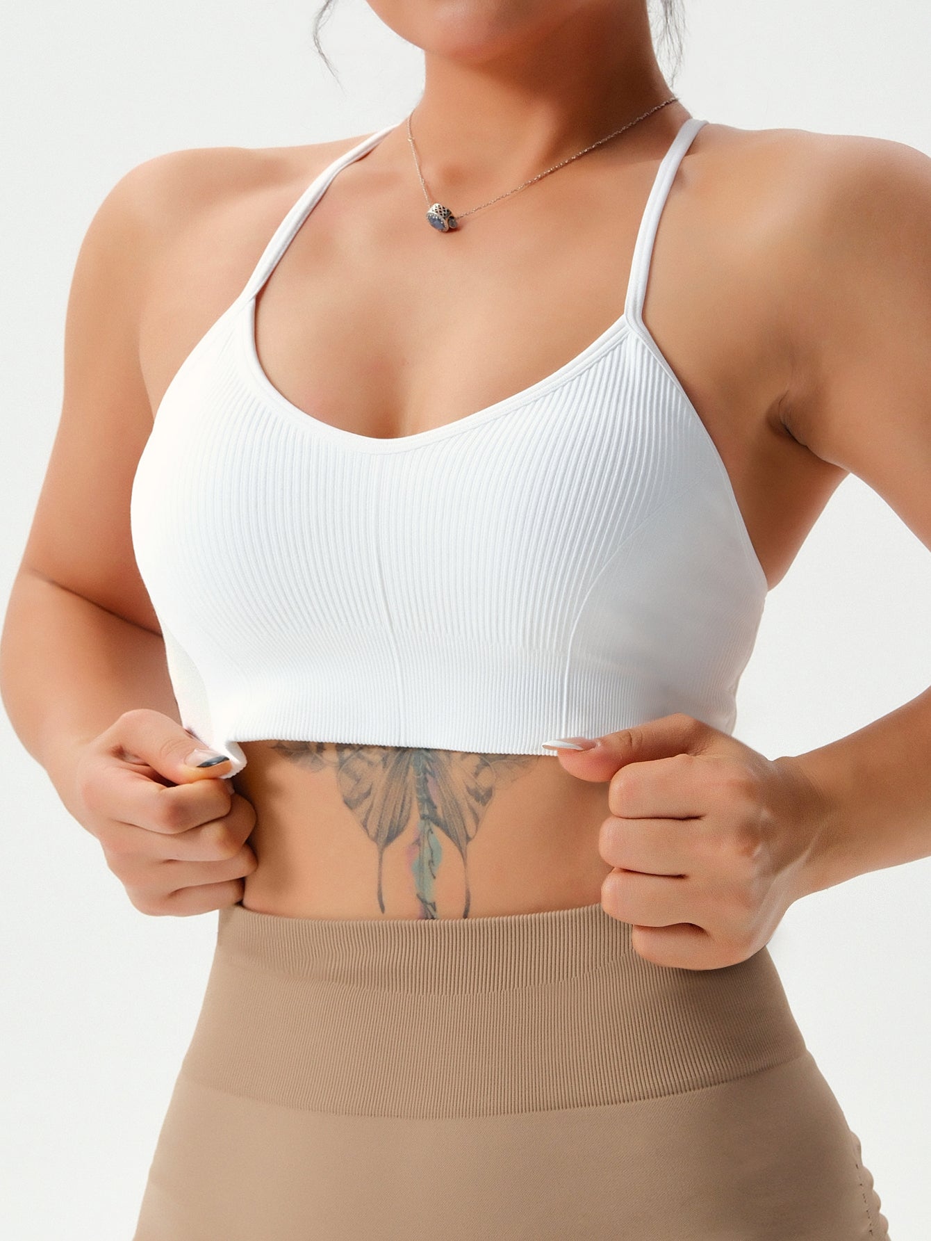 Crisscross Backless Rib-Knit Seamless Sports Bra