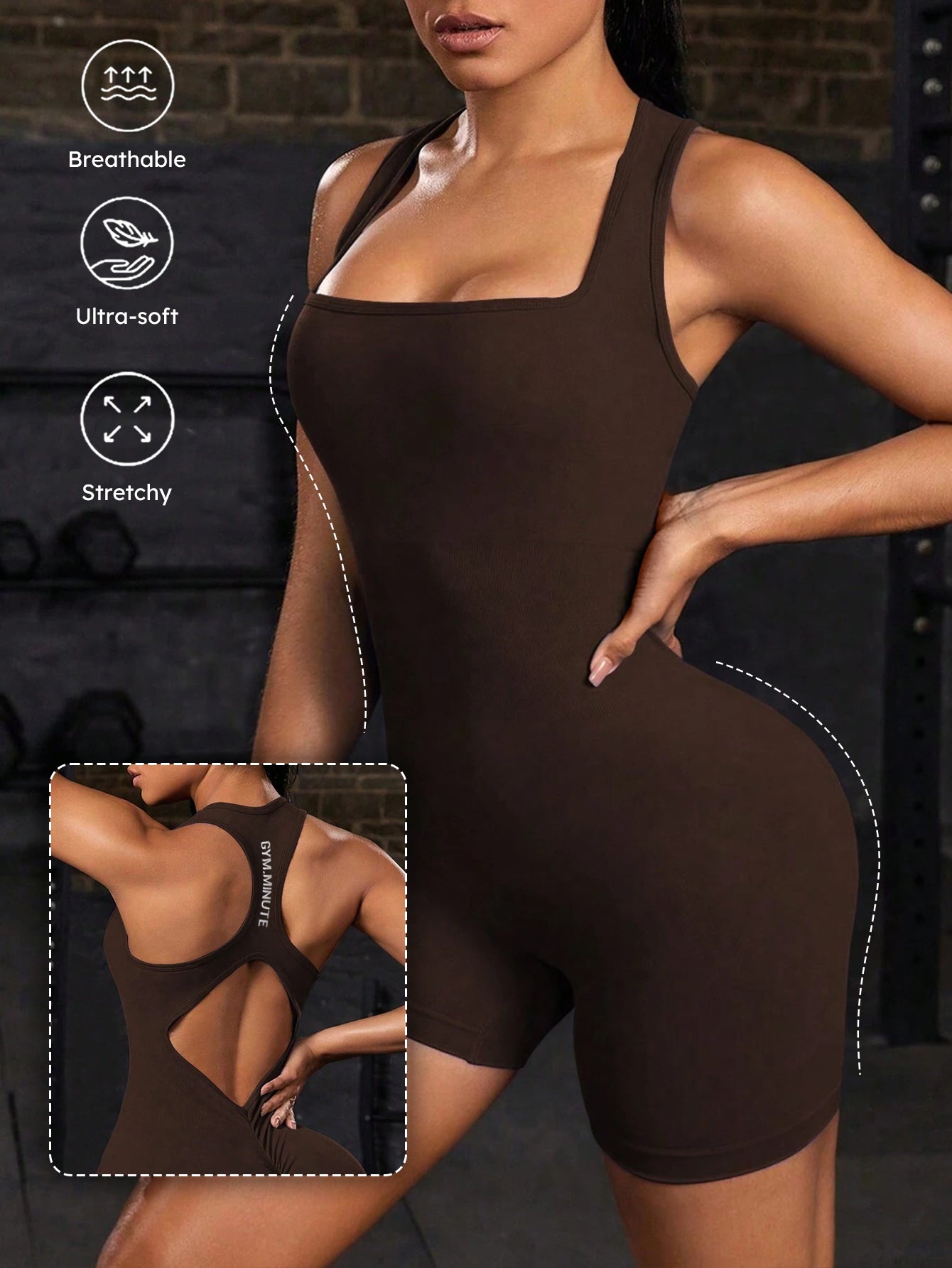 Combinaison côtelée froncée sans manches avec dos en V et sans coutures