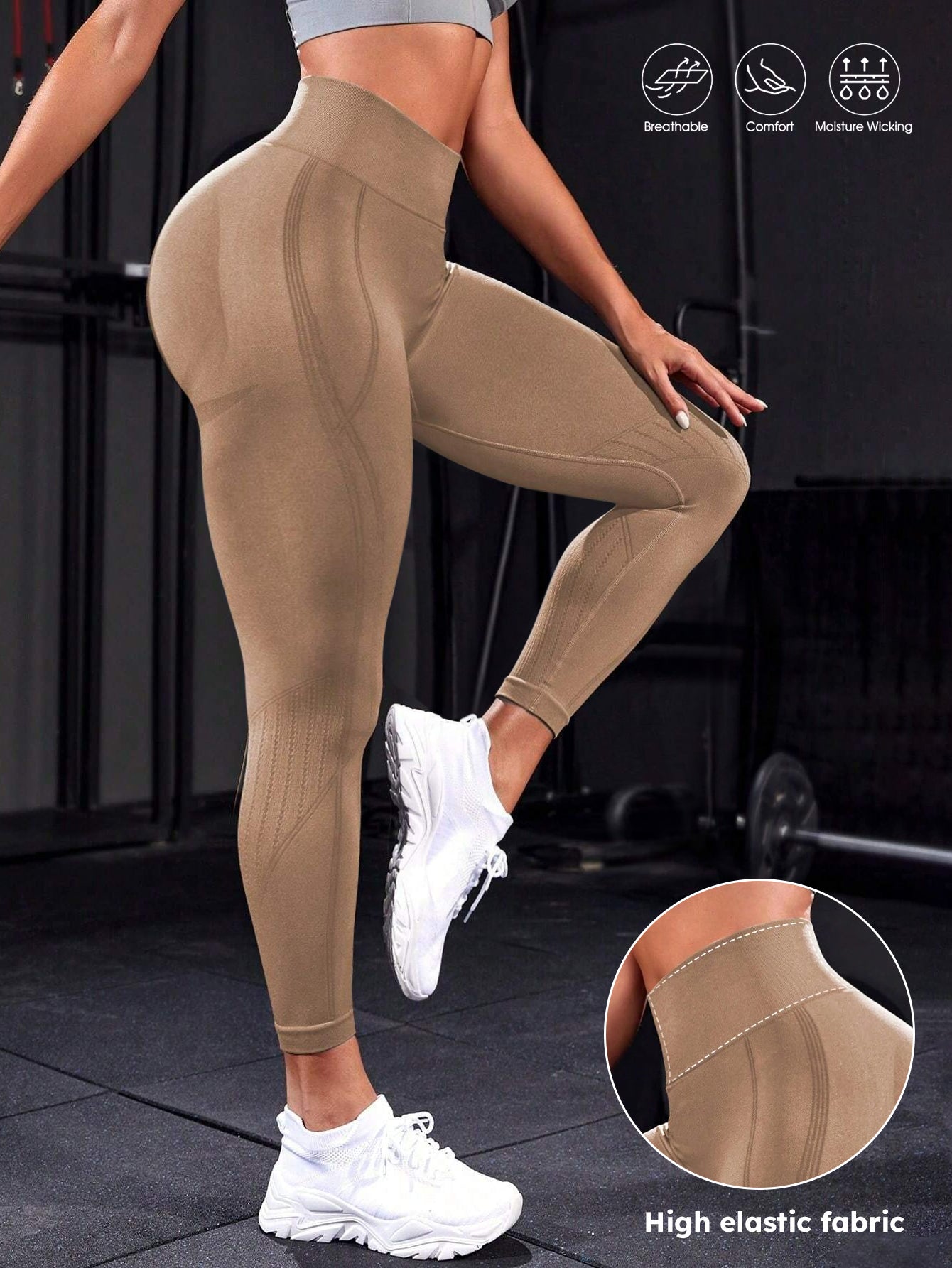High Waist Butt Contour Stripe Design Leggings