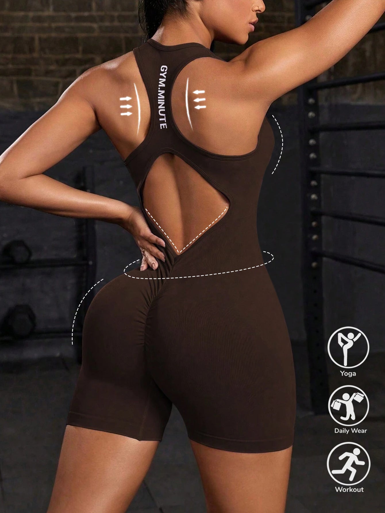 Combinaison côtelée froncée sans manches avec dos en V et sans coutures