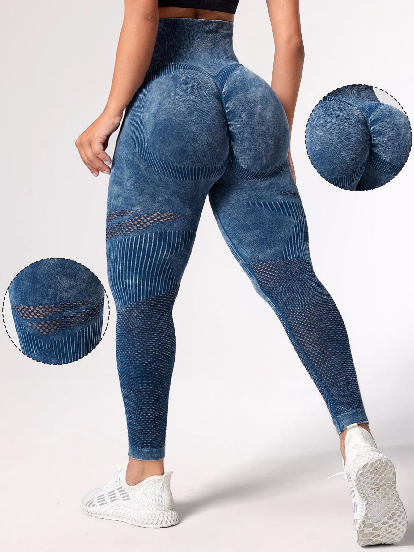 Acid Washed Hollow Design Scrunch Seamless Leggings