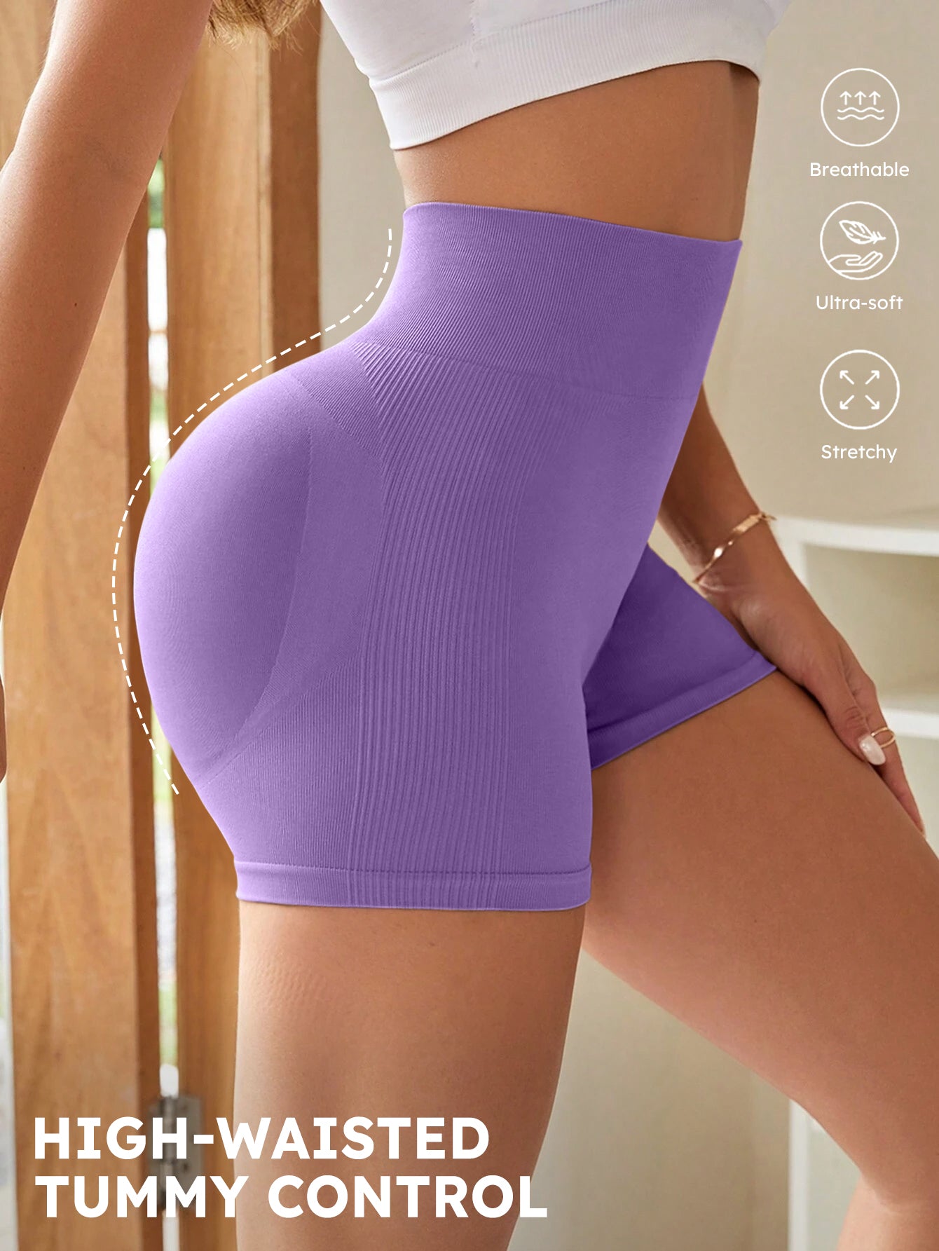 High Waist Tummy Control Side-Ribbed Butt-Lifting Seamless Shorts