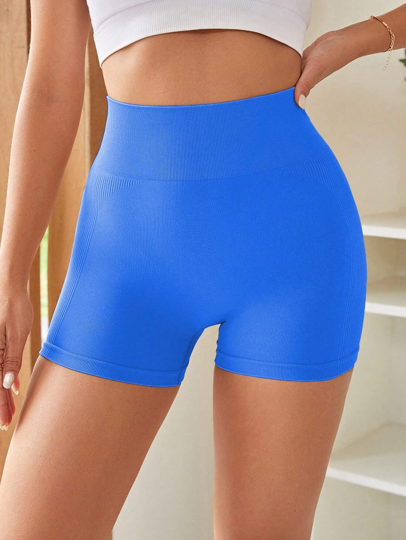 High Waist Tummy Control Side-Ribbed Butt-Lifting Seamless Shorts