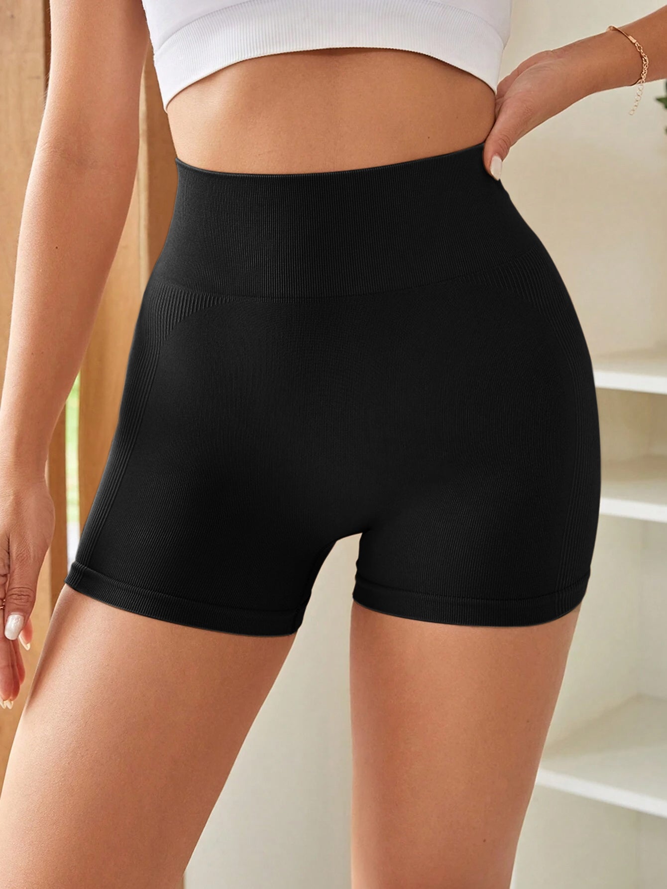 High Waist Tummy Control Side-Ribbed Butt-Lifting Seamless Shorts