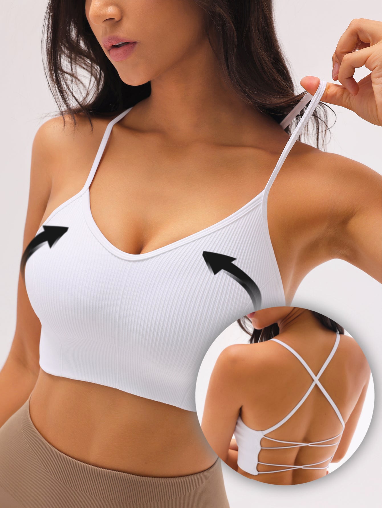 Soutien-gorge de sport dos nu en maille côtelée sans coutures