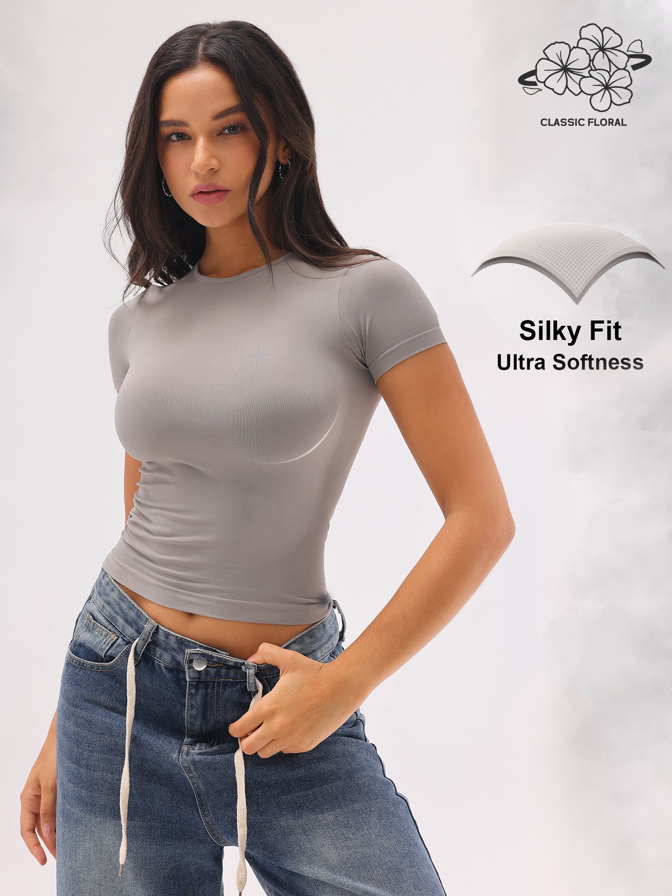 Camiseta de manga corta sin costuras ultra suave y perfumada
