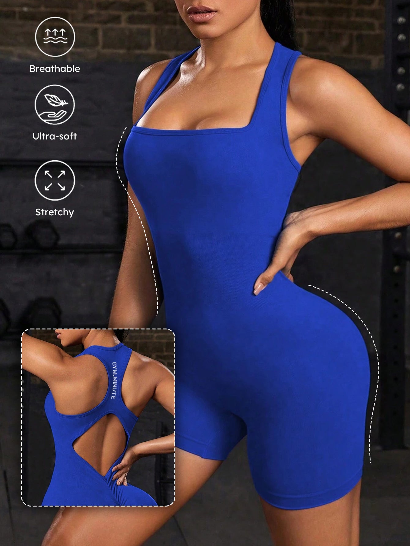 Combinaison côtelée froncée sans manches avec dos en V et sans coutures