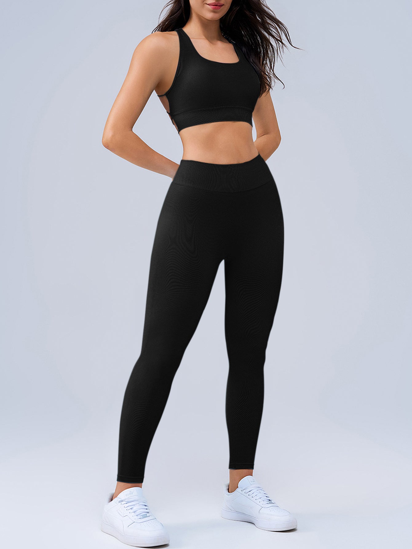 Crisscross Back Sports Bra & V-Back Scrunch Legging Set
