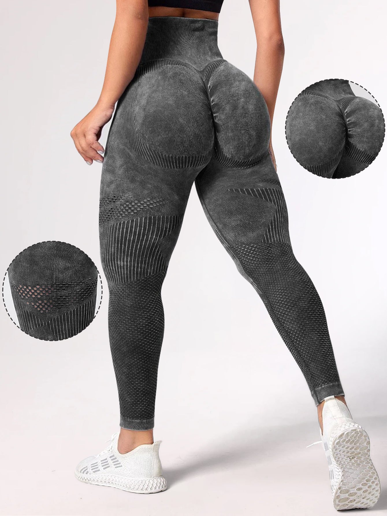Acid Washed Hollow Design Scrunch Seamless Leggings