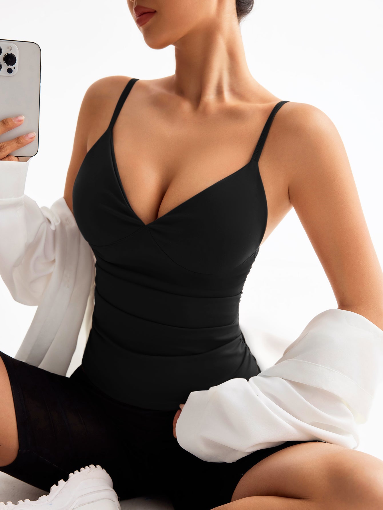 Deep V Neck Adjustable Straps Cami Top