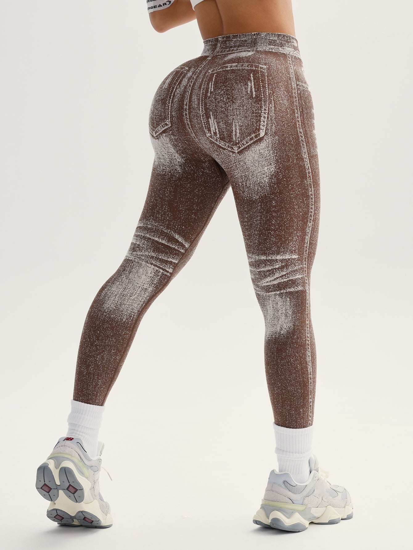 Denim Look High Waist Printed Distressed Details Leggings