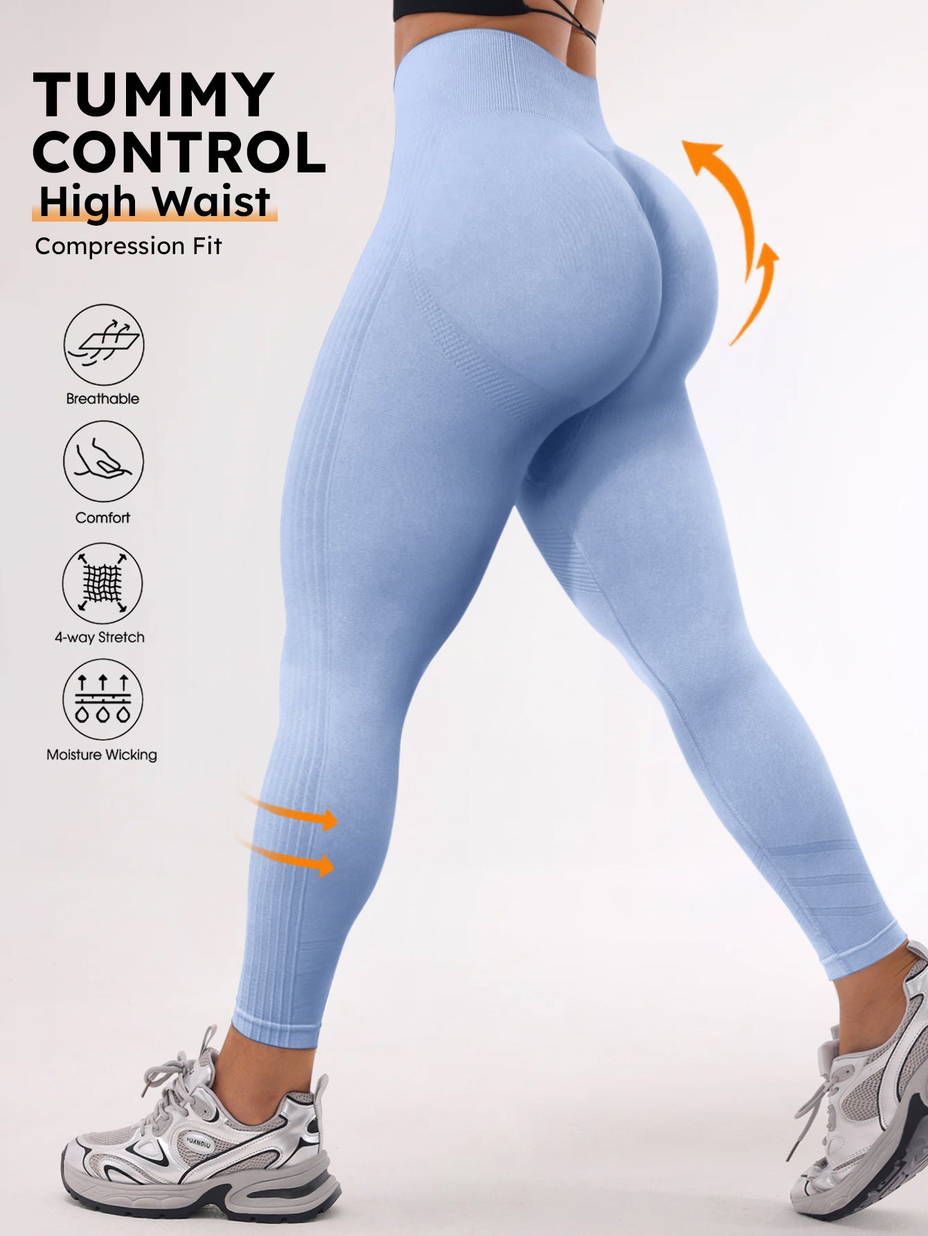 High Waist Tummy Control Side-Ribbed Butt-Lifting Leggings