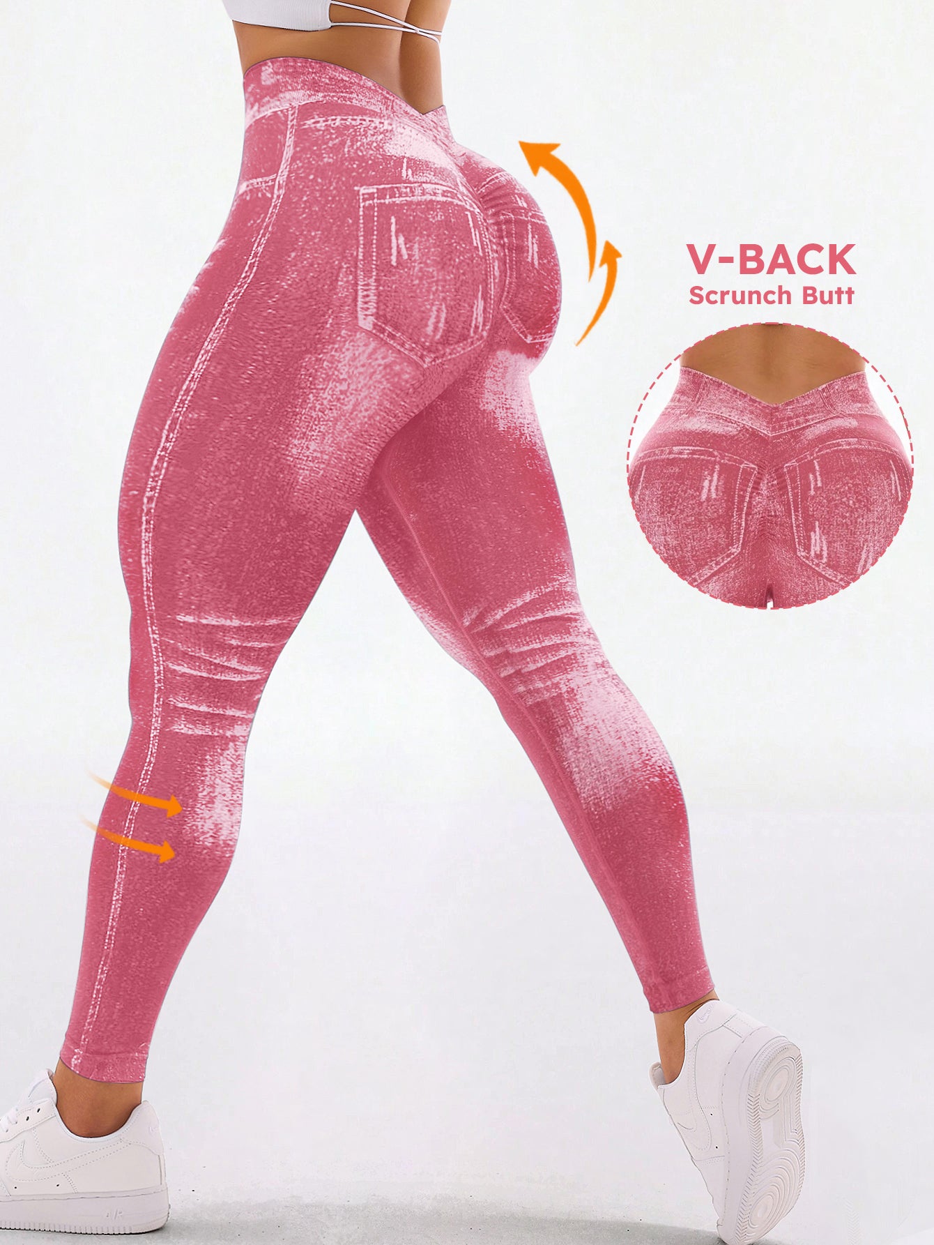 High Waist V-Back Denim Look Leggings
