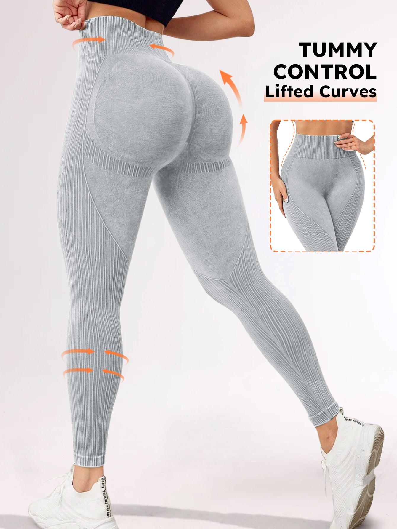 High Waist Acid Wash Butt-Lifting Rib-Knit Leggings