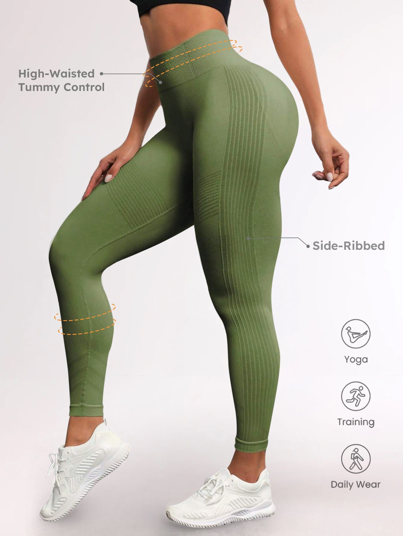 High Waist Tummy Control Side-Ribbed Butt-Lifting Leggings