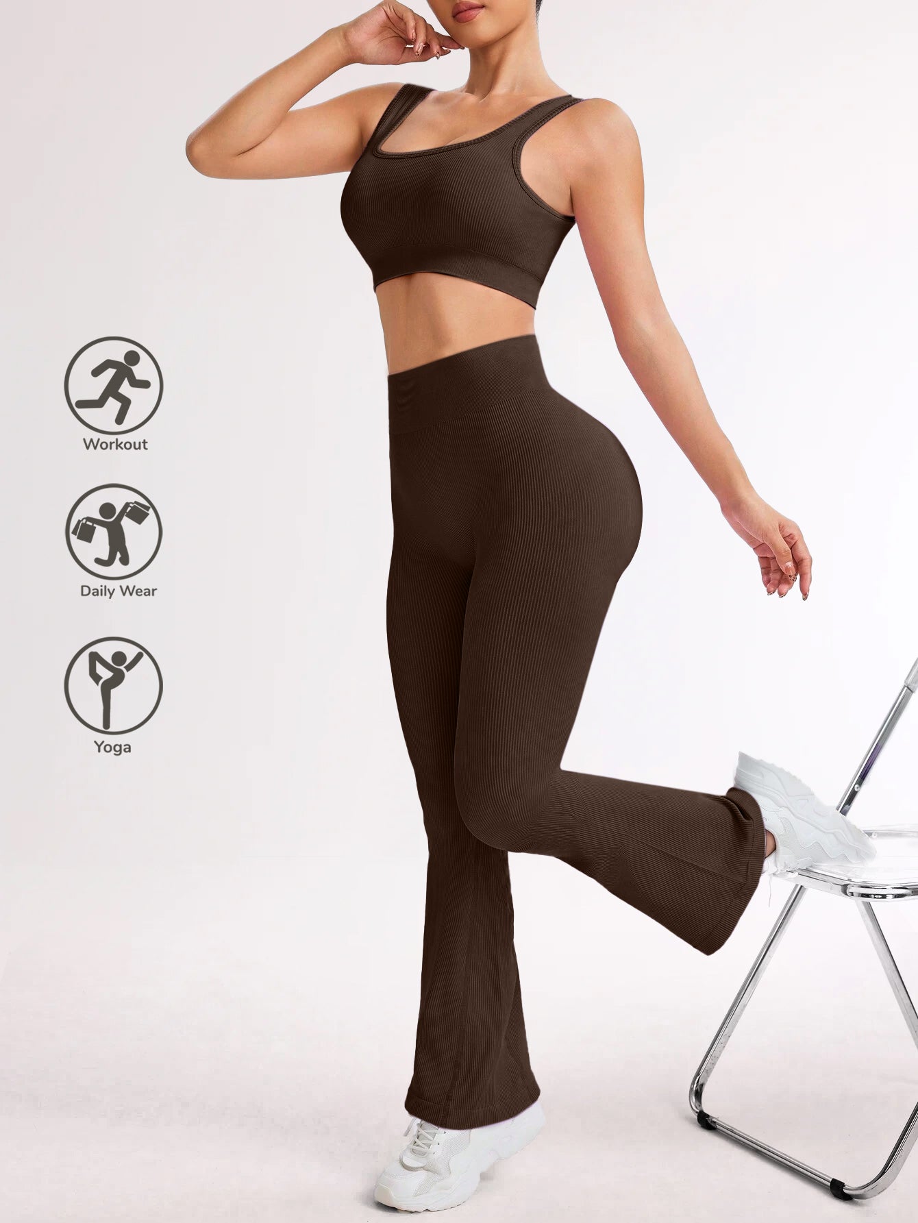Leggings sin costuras de punto acanalado perfumado