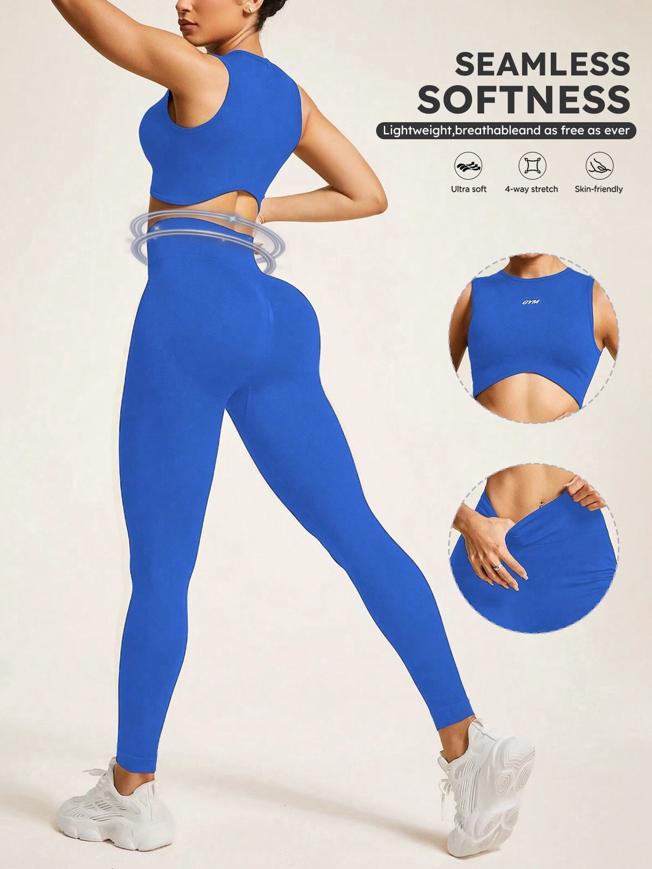 Crew Neck Letter Printed Sleeveless Seamless Top & Legging Set