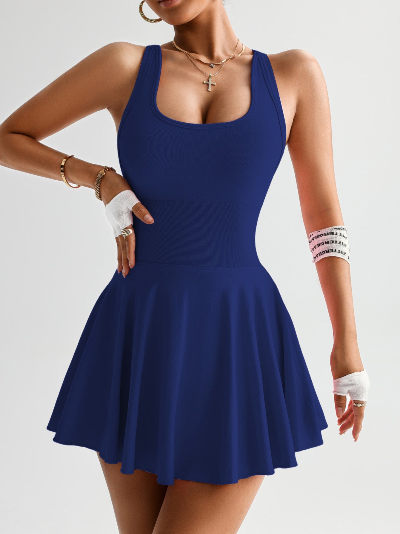 Combinaison côtelée froncée sans manches avec dos en V et sans coutures