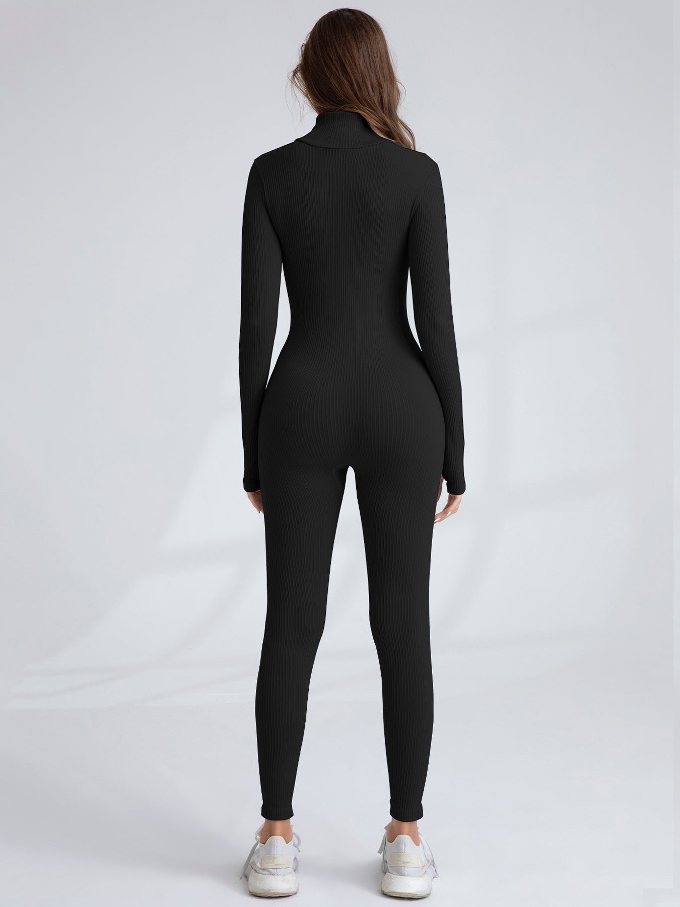 Women's Long Sleeve Ribbed Jumpsuit Zip up Front Jumpsuit