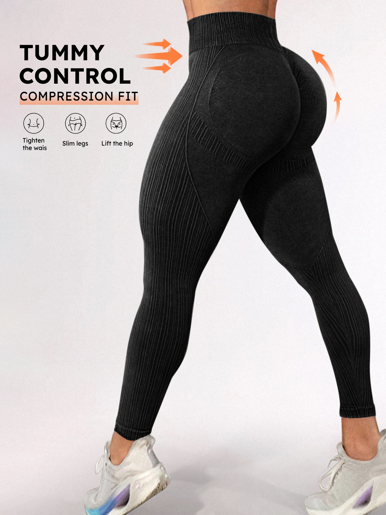 High Waist Acid Wash Butt-Lifting Rib-Knit Leggings