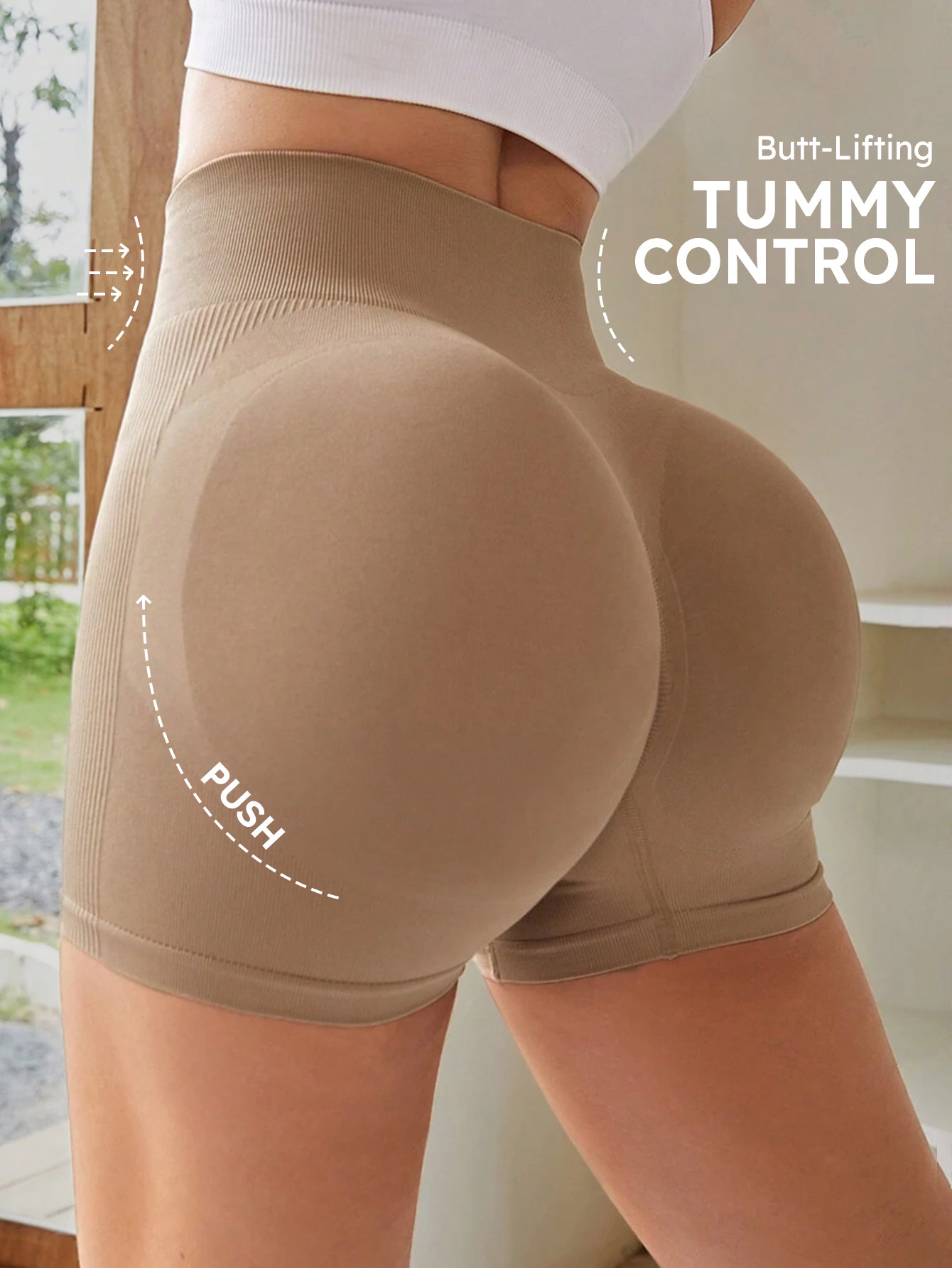 High Waist Tummy Control Side-Ribbed Butt-Lifting Seamless Shorts