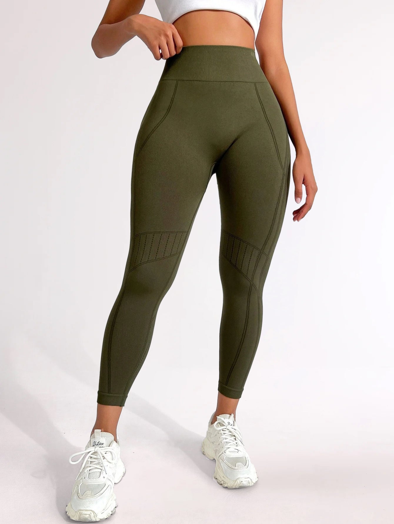 High Waist Butt Contour Stripe Design Leggings