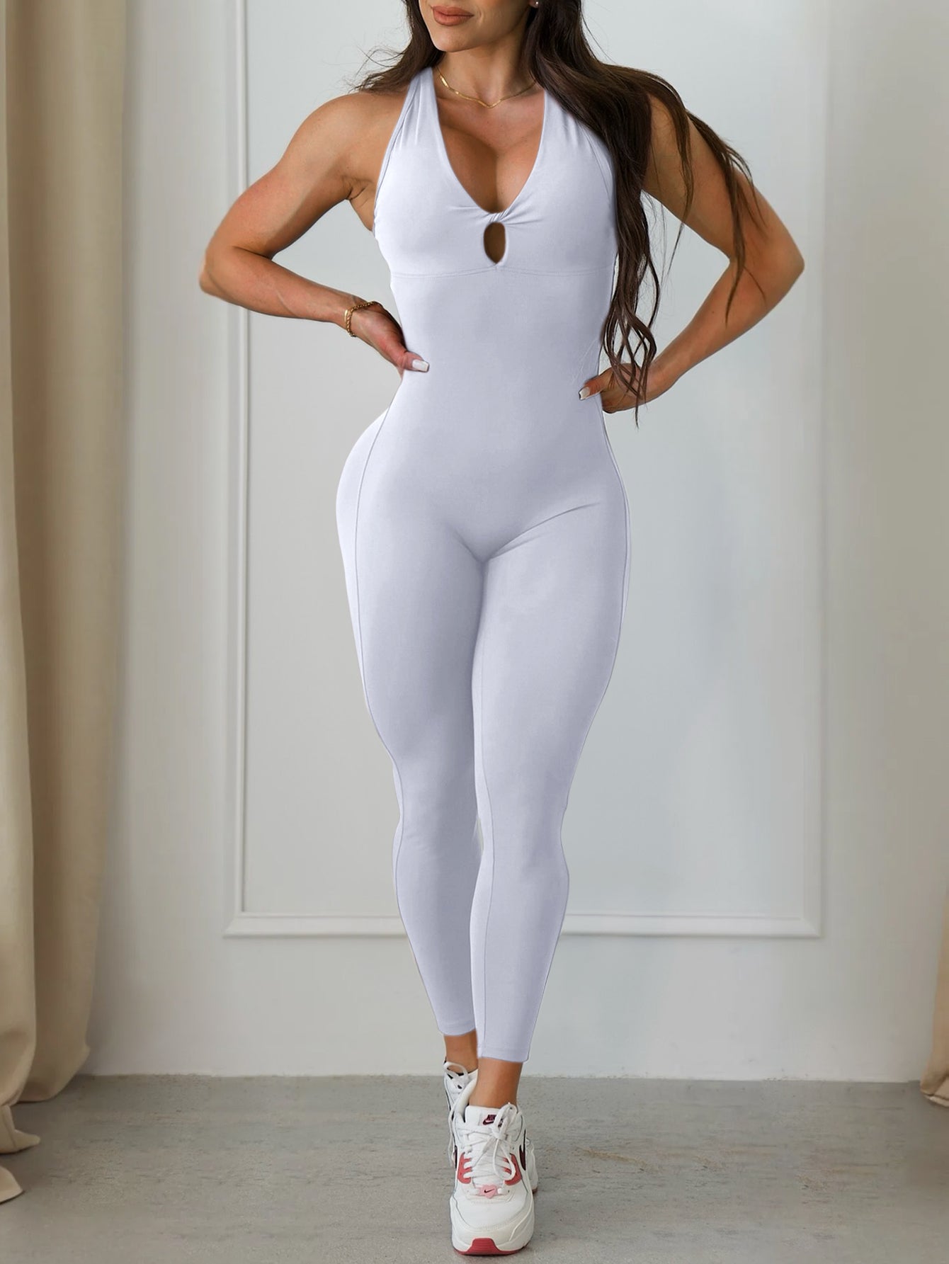 Front Twist V-Back Scrunch Butt Sleeveless Jumpsuit