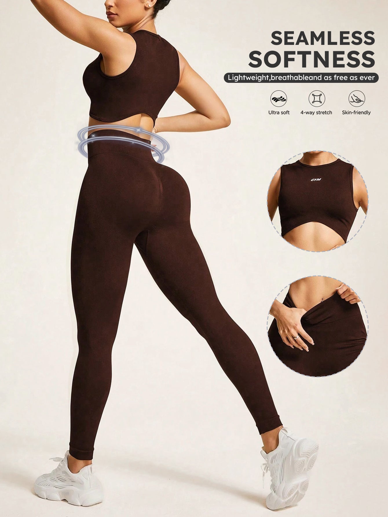 Crew Neck Letter Printed Sleeveless Seamless Top & Legging Set