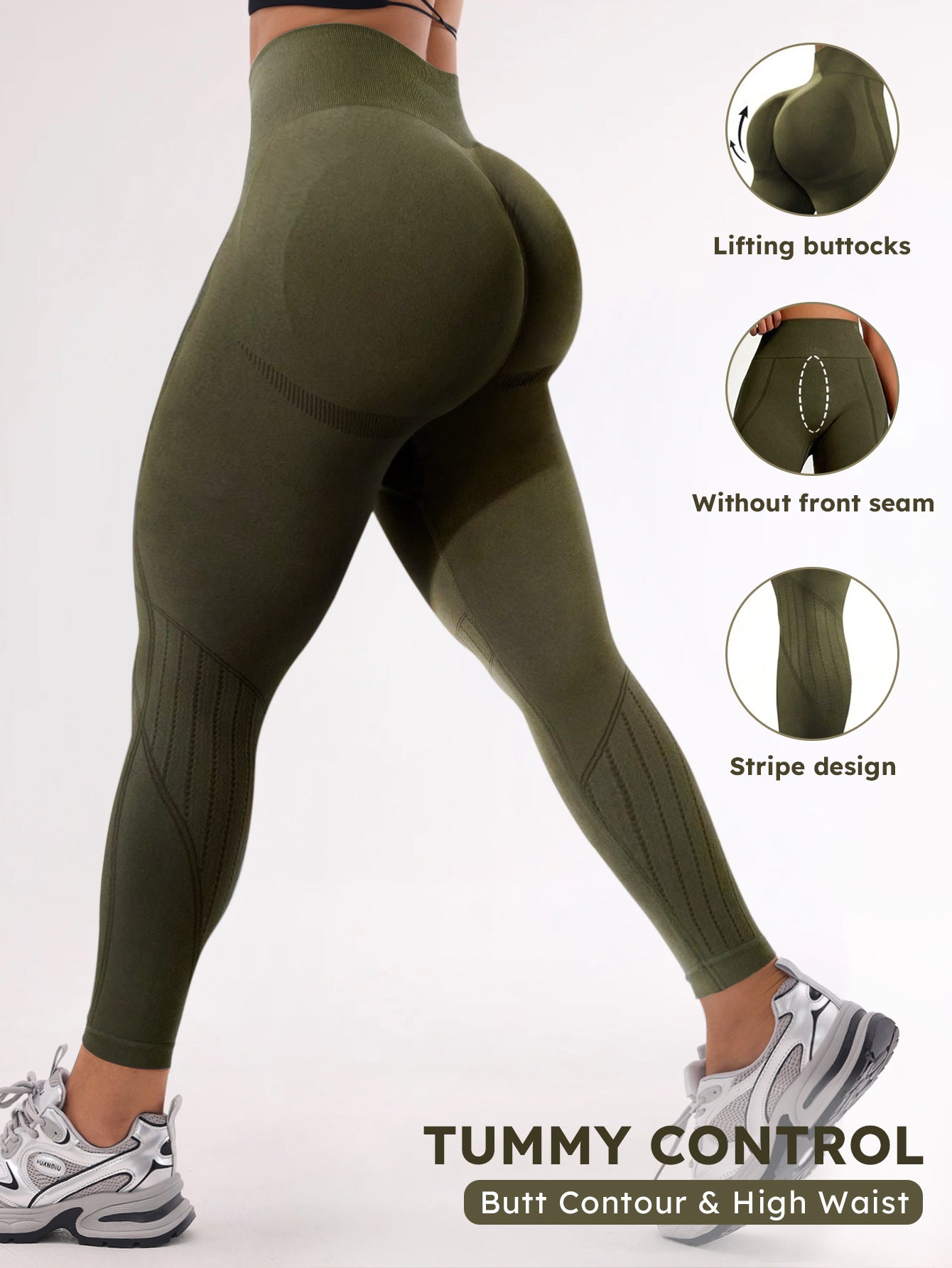 High Waist Butt Contour Stripe Design Leggings