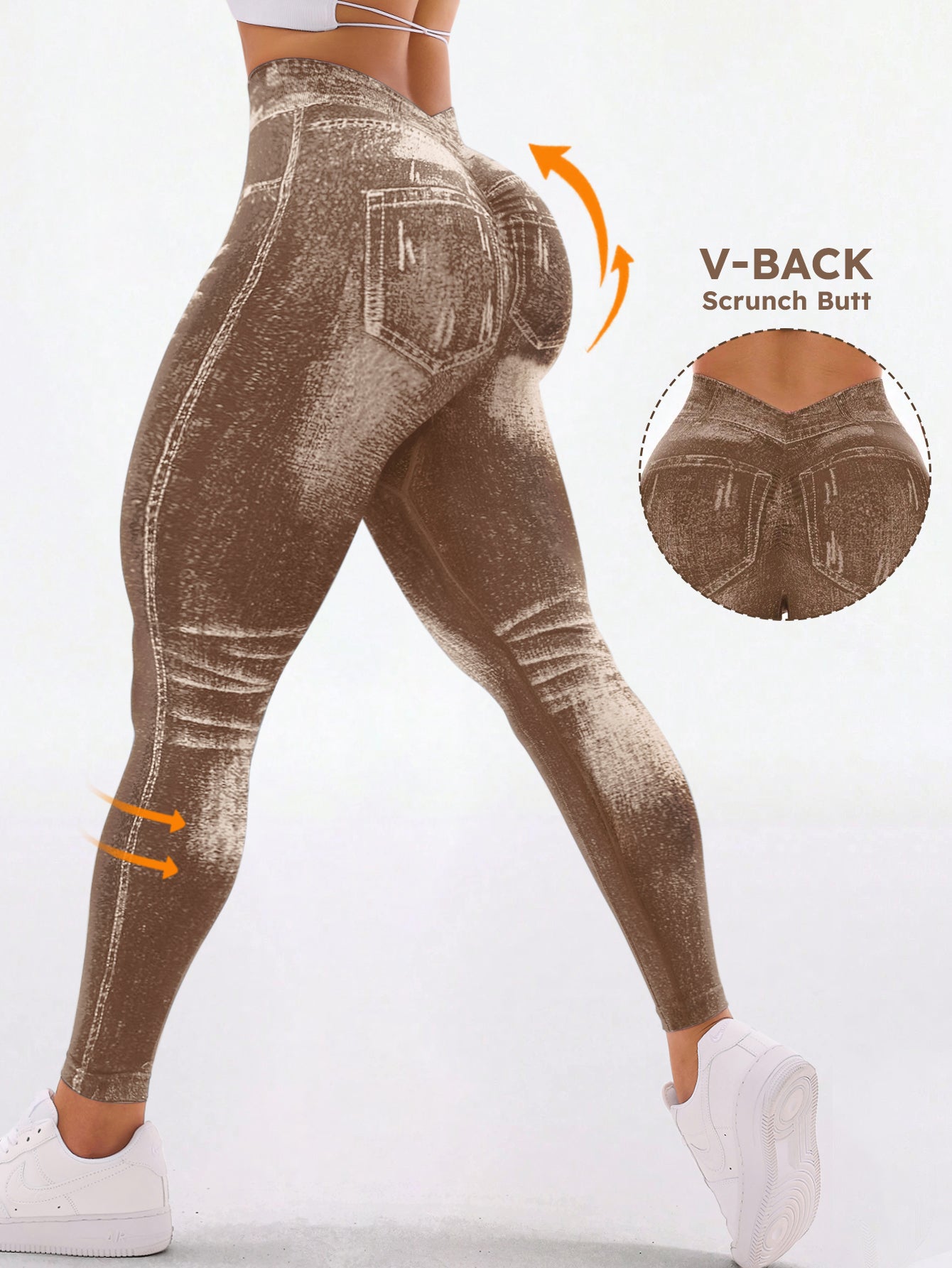 High Waist V-Back Denim Look Leggings
