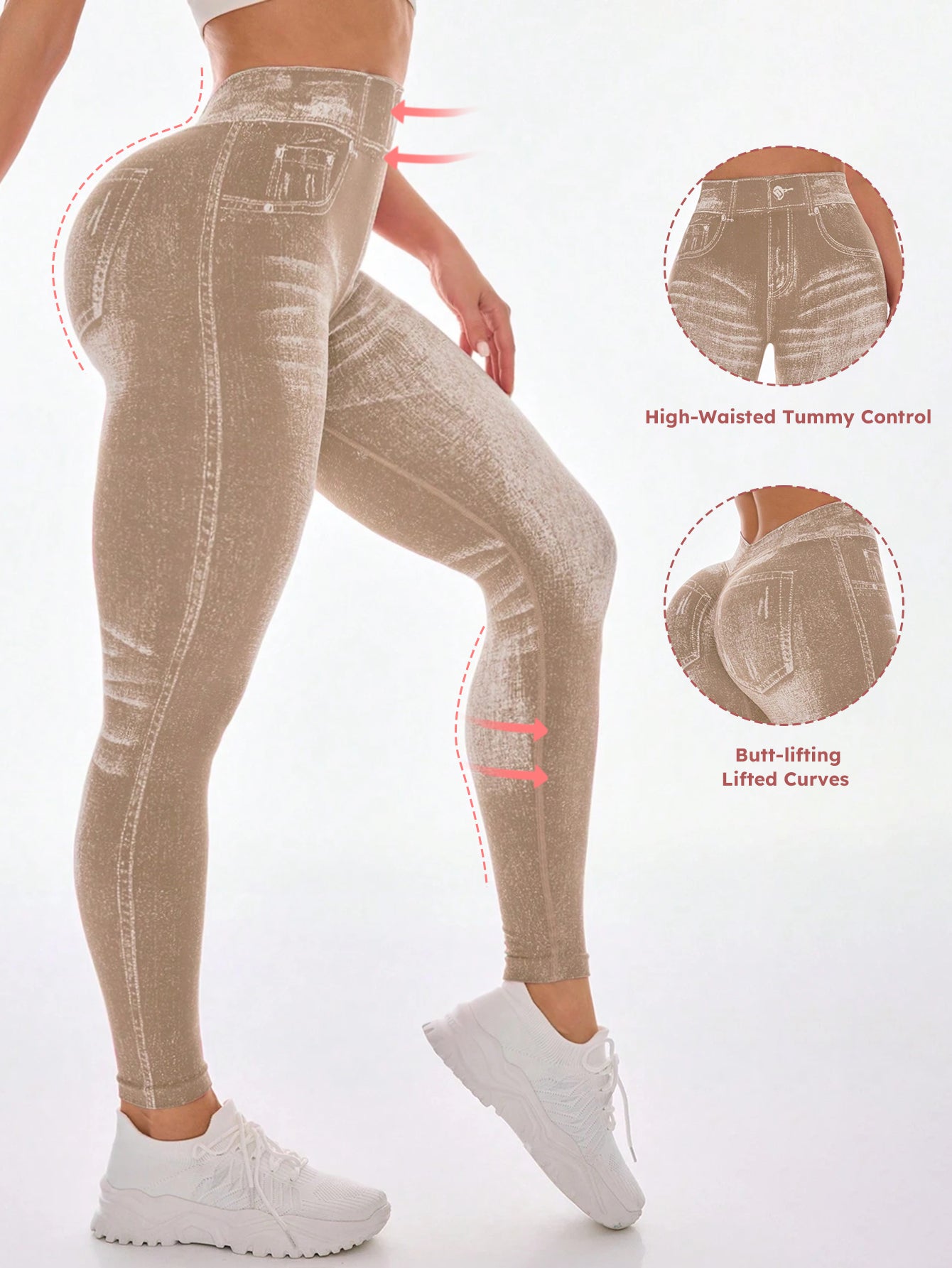 High Waist V-Back Denim Look Leggings