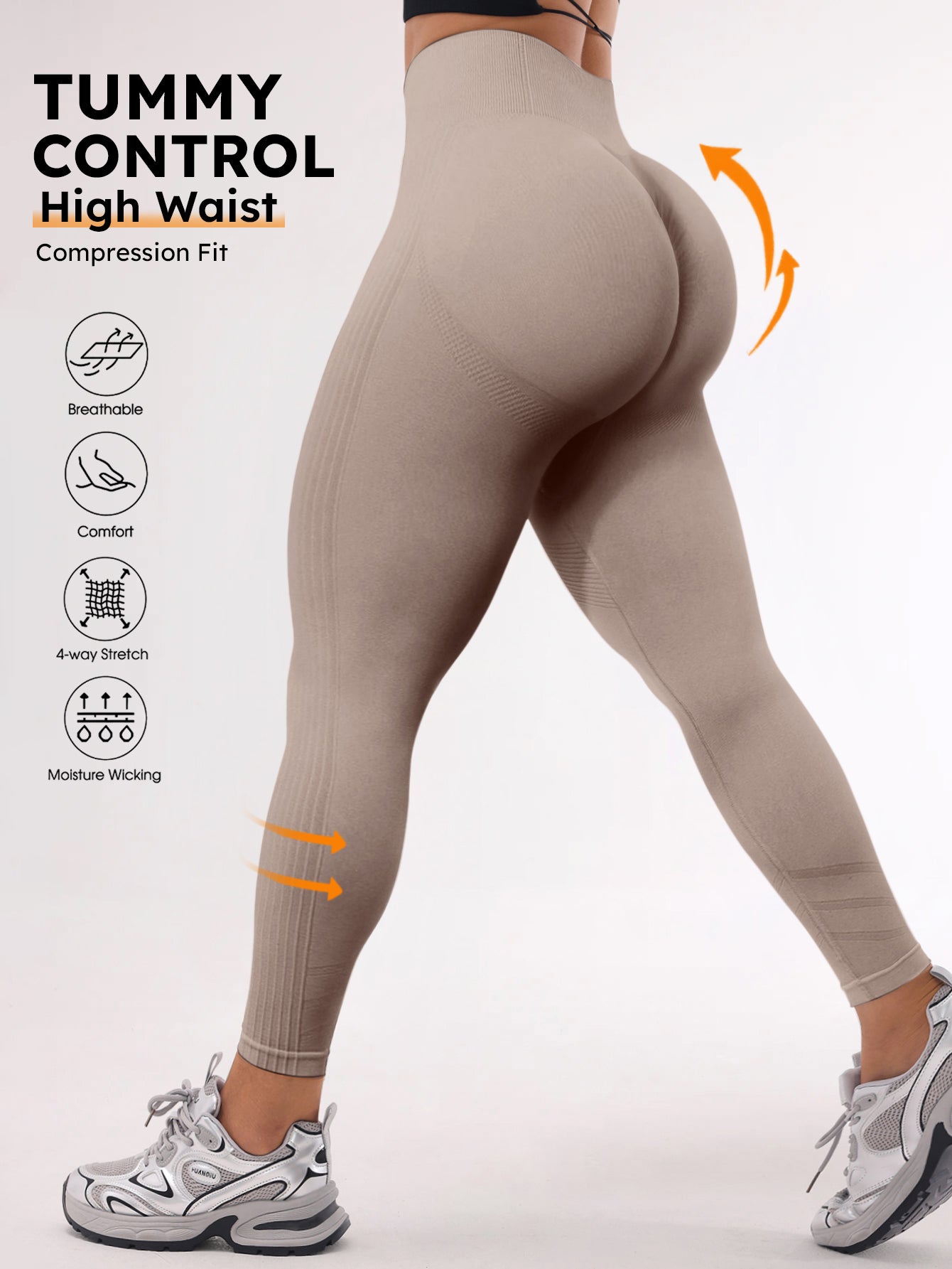 High Waist Tummy Control Side-Ribbed Butt-Lifting Leggings