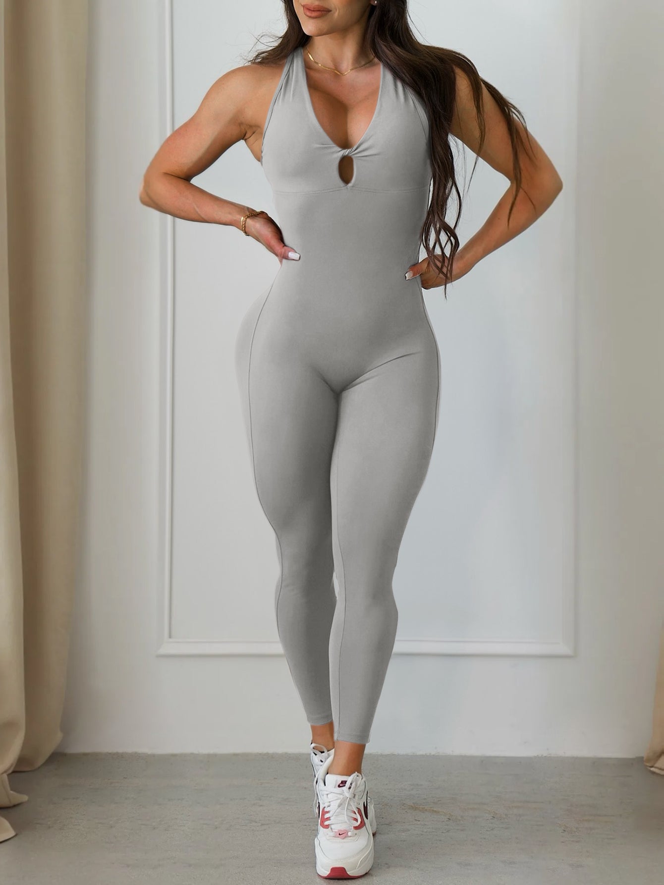 Front Twist V-Back Scrunch Butt Sleeveless Jumpsuit