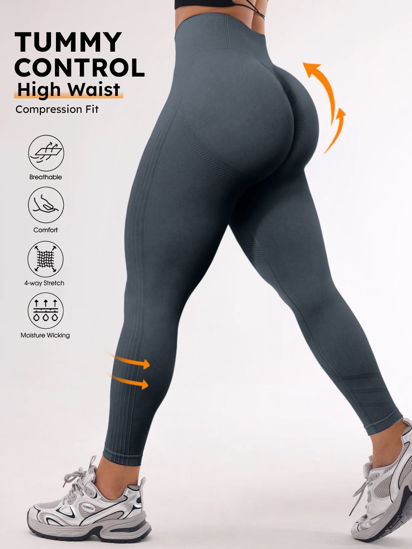 High Waist Tummy Control Side-Ribbed Butt-Lifting Leggings