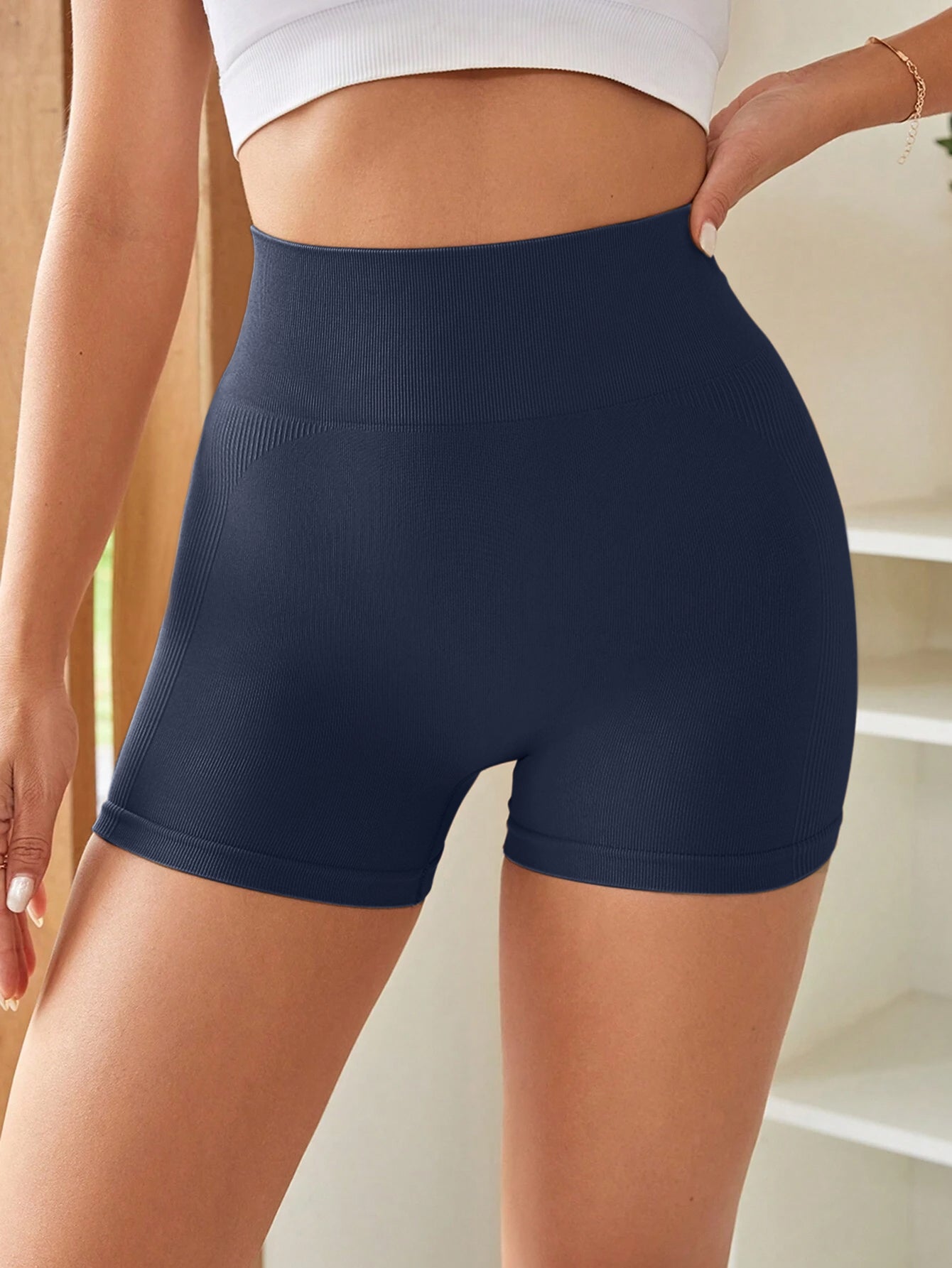High Waist Tummy Control Side-Ribbed Butt-Lifting Seamless Shorts
