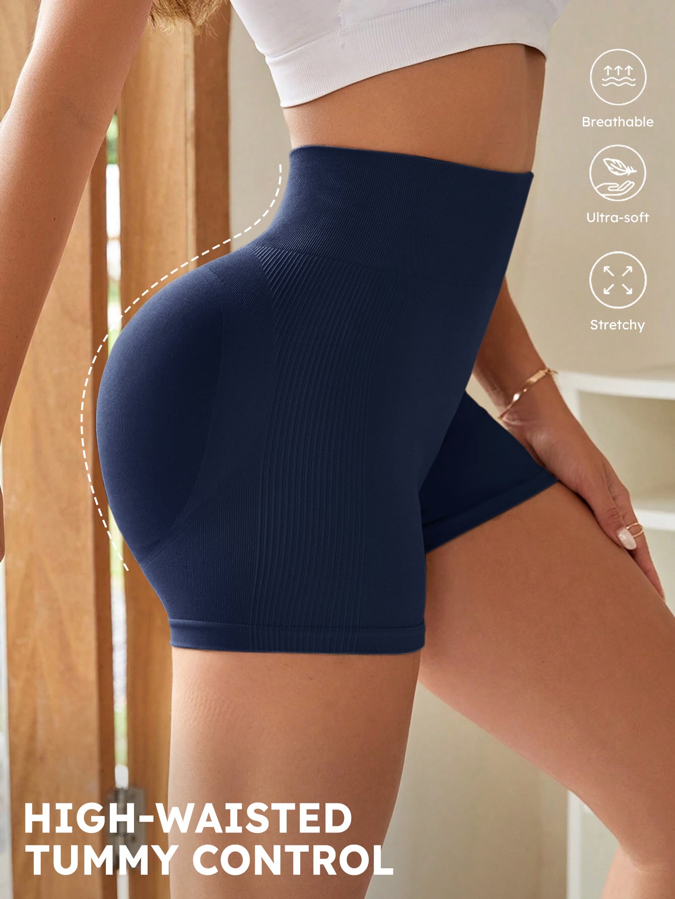High Waist Tummy Control Side-Ribbed Butt-Lifting Seamless Shorts