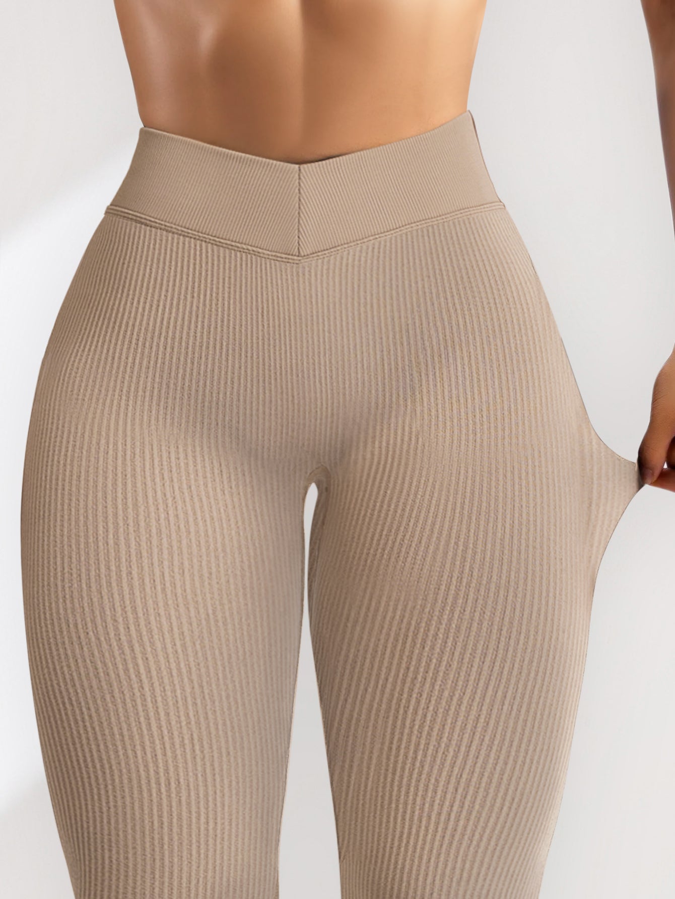 V-Cross Waist Rib-Knit Seamless Leggings