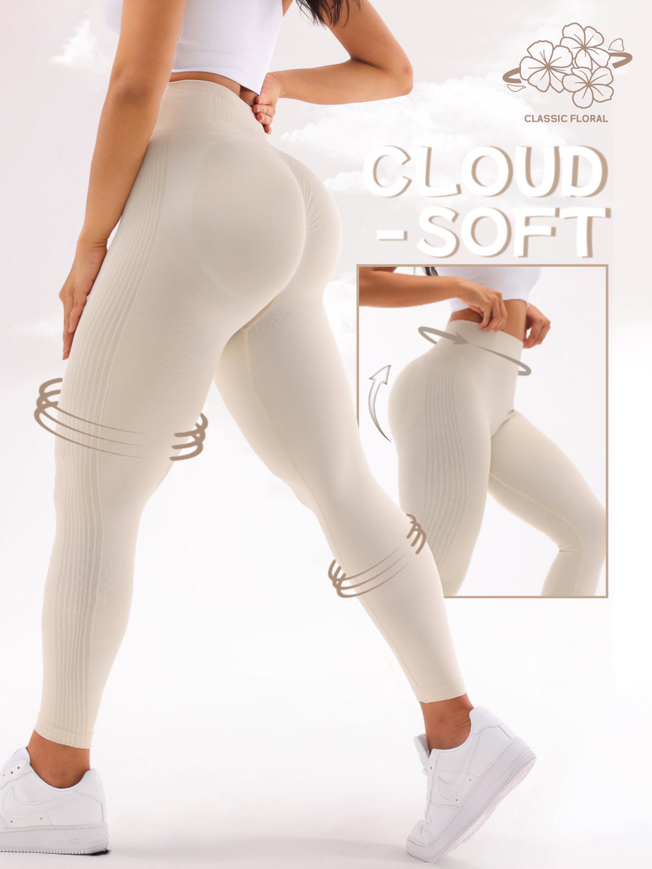 Legging parfumé sans coutures à côtes latérales qui remonte les fesses