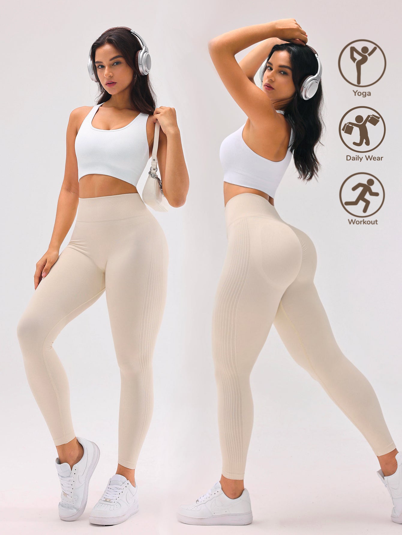 Legging parfumé sans coutures à côtes latérales qui remonte les fesses