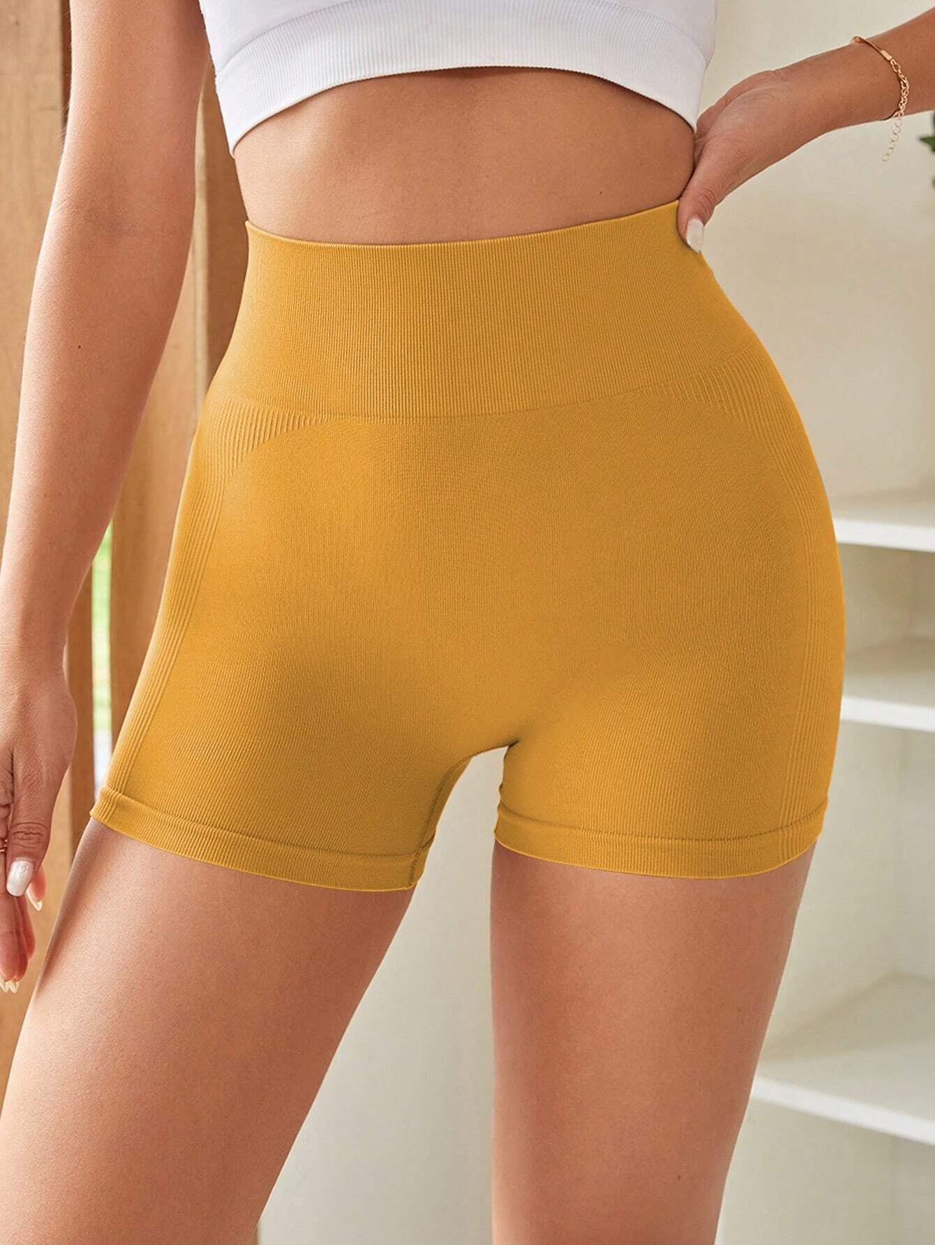 High Waist Tummy Control Side-Ribbed Butt-Lifting Seamless Shorts