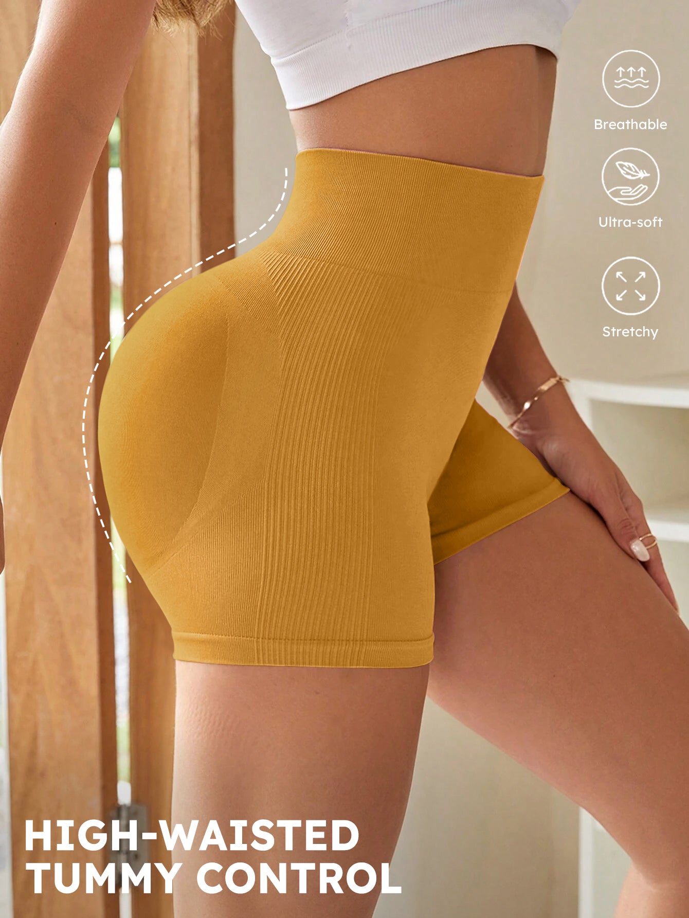 High Waist Tummy Control Side-Ribbed Butt-Lifting Seamless Shorts