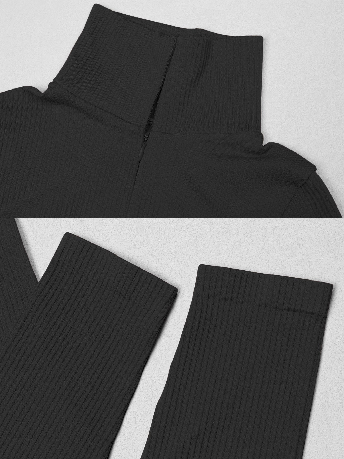 Women's Long Sleeve Ribbed Jumpsuit Zip up Front Jumpsuit