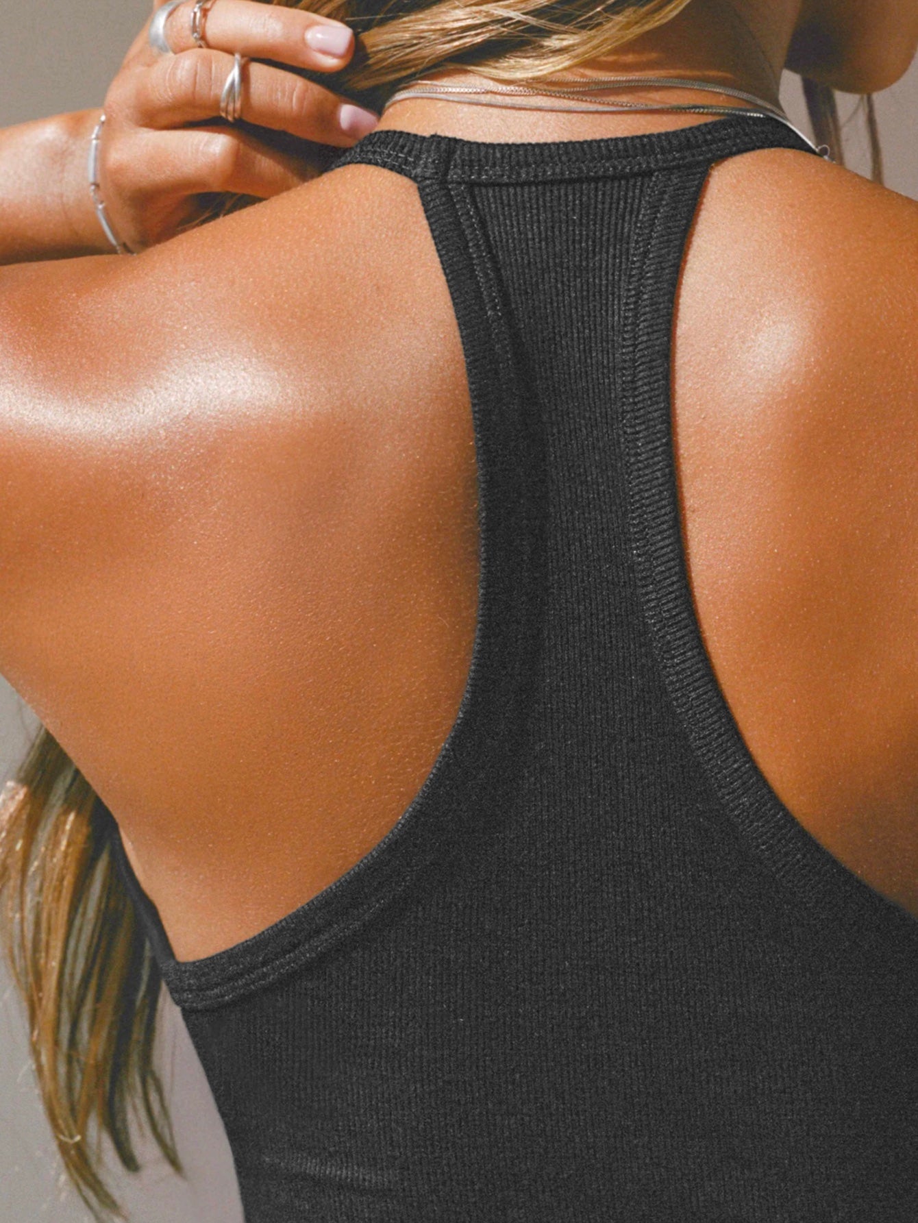 Halter Neck Cut-Out Front Deep V Ribbed Racerback Tank Top