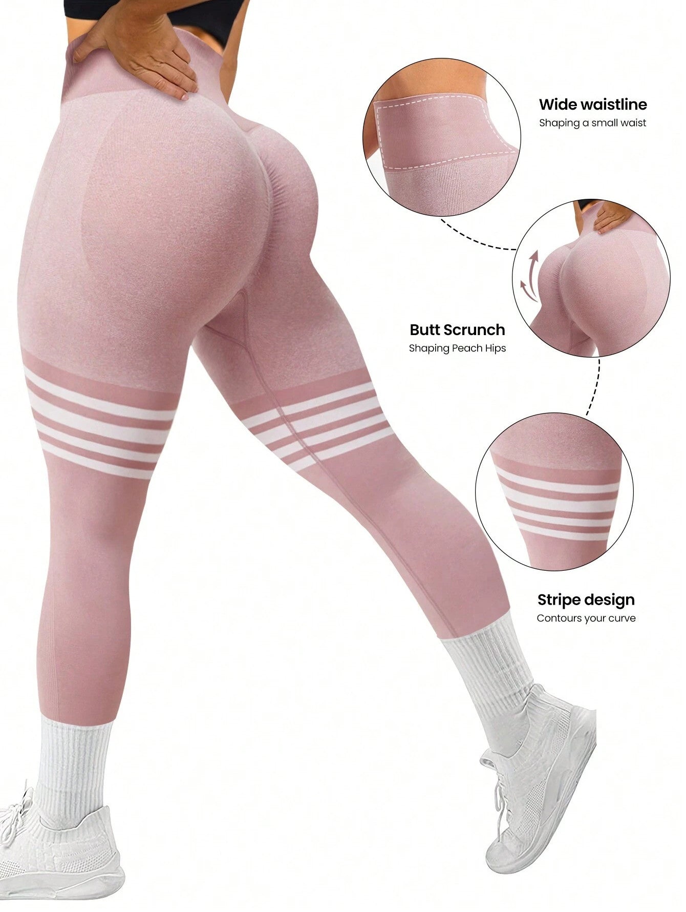 High Waist Side-Ribbed Scrunch Butt Stripe Print Leggings