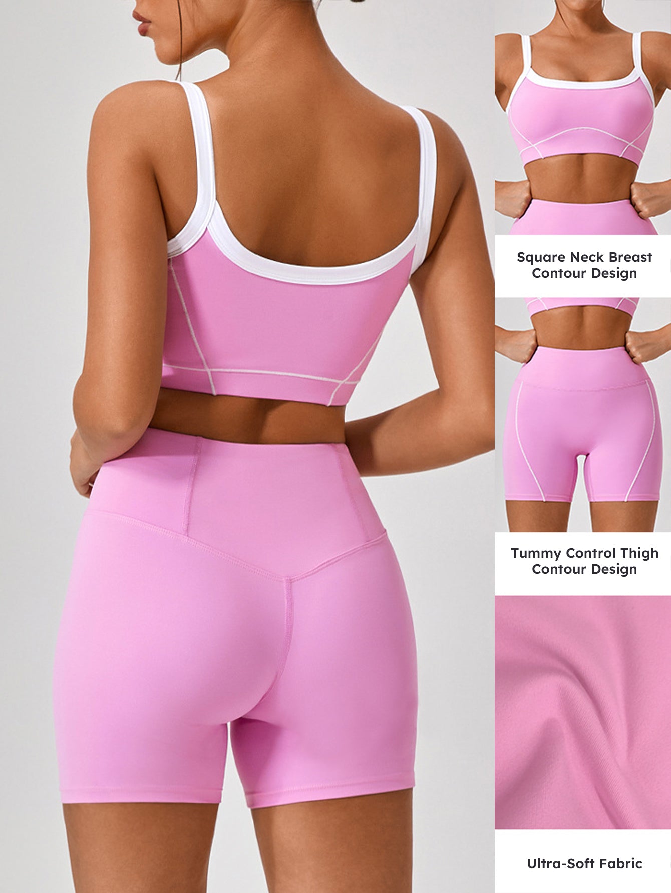 Square Neck Streamlined Design Sports Bra & Shorts Set