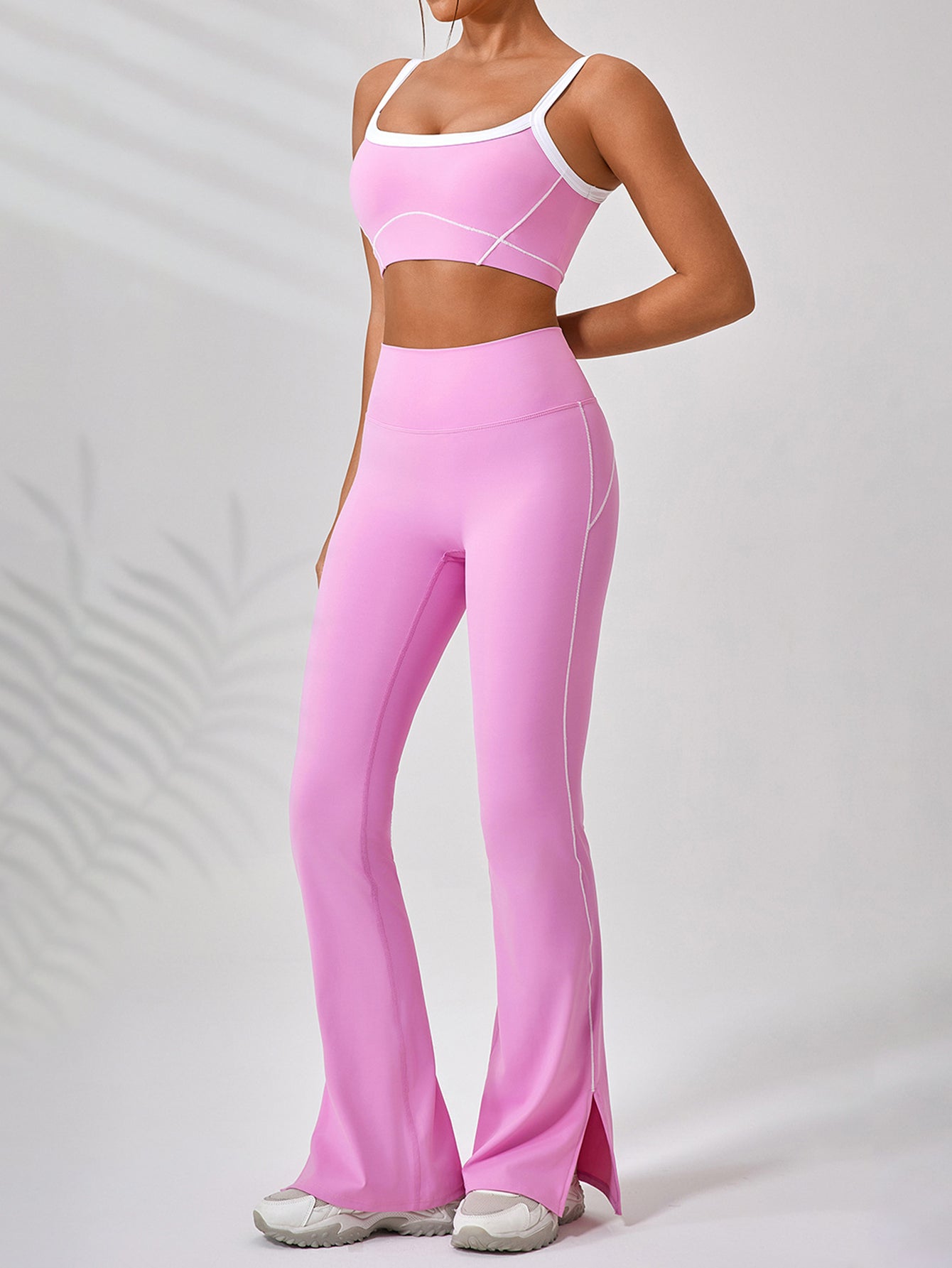 Streamlined Design Sports Bra & Split Hem Flare Pants Set