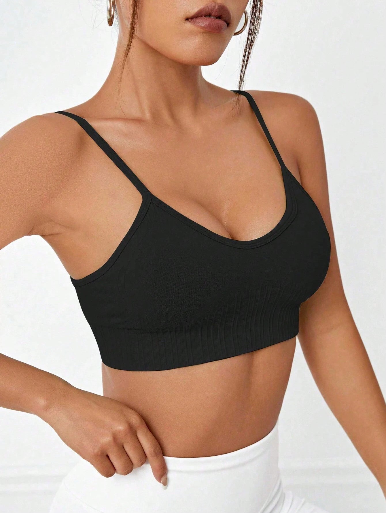 Soutien-gorge de sport sans coutures en tricot côtelé à dos nageur