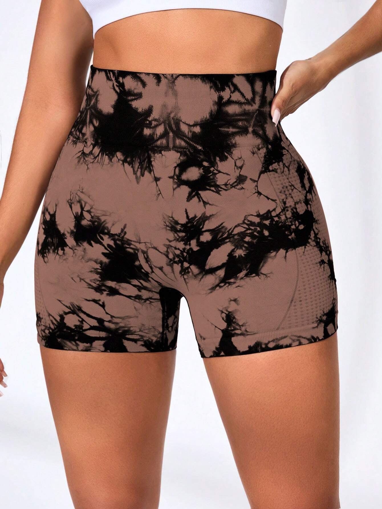 4-Piece Tie-Dye & Solid High Waisted Butt-Lifting Shorts Set