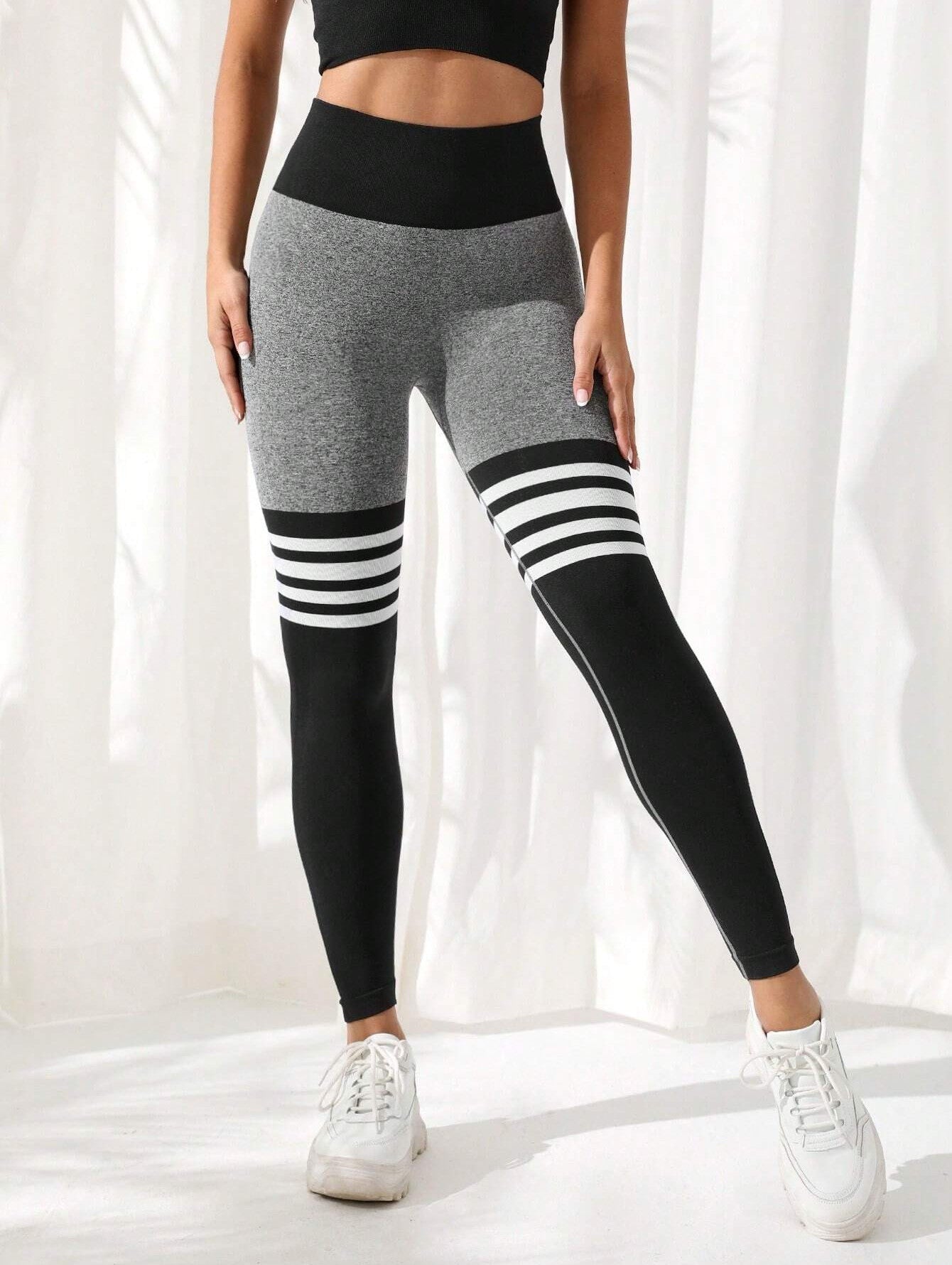 High Waist Side-Ribbed Scrunch Butt Stripe Print Leggings