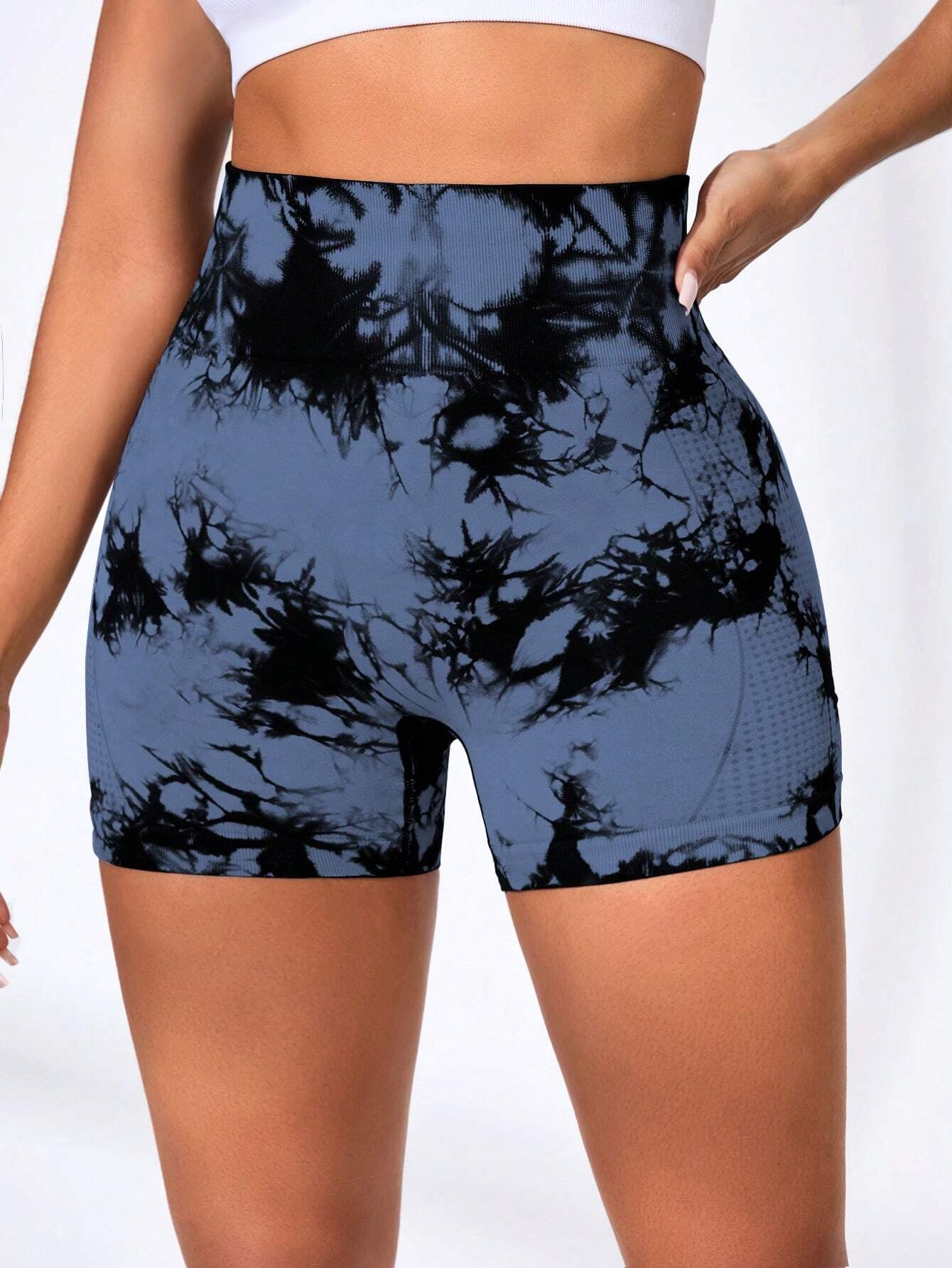 4-Piece Tie-Dye & Solid High Waisted Butt-Lifting Shorts Set